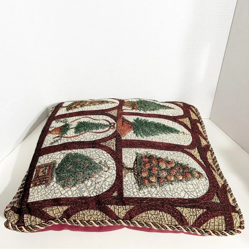 Unbranded Vintage Various Christmas Tree Design Tapestry Holiday Pillow CordTrim
